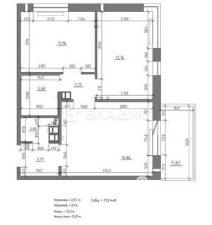 3-к квартира, вторичка, 51м2, 5/5 этаж
