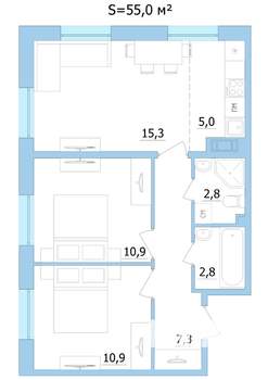 3-к квартира, строящийся дом, 55м2, 2/9 этаж