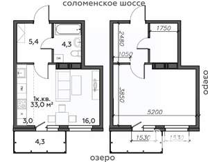 1-к квартира, строящийся дом, 33м2, 23/25 этаж