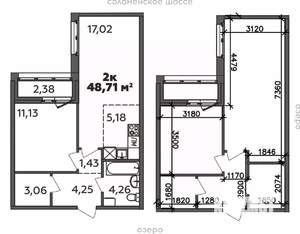 2-к квартира, строящийся дом, 49м2, 3/9 этаж