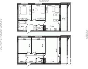 3-к квартира, строящийся дом, 65м2, 7/14 этаж