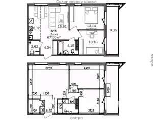 3-к квартира, строящийся дом, 68м2, 5/9 этаж