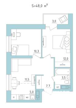 3-к квартира, строящийся дом, 48м2, 3/24 этаж
