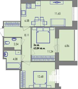 3-к квартира, вторичка, 64м2, 4/4 этаж