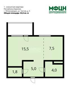 Студия квартира, вторичка, 34м2, 4/5 этаж