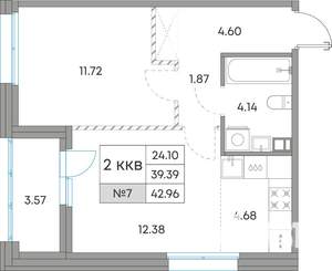 2-к квартира, вторичка, 43м2, 4/7 этаж