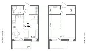 1-к квартира, строящийся дом, 34м2, 7/14 этаж