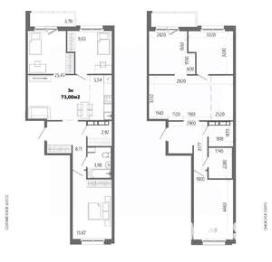 3-к квартира, строящийся дом, 73м2, 8/14 этаж