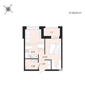 1-к квартира, вторичка, 40м2, 18/25 этаж