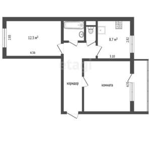 2-к квартира, вторичка, 53м2, 8/9 этаж