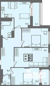 3-к квартира, вторичка, 97м2, 4/4 этаж