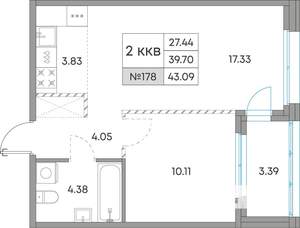 2-к квартира, вторичка, 43м2, 2/7 этаж