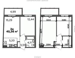 2-к квартира, строящийся дом, 45м2, 6/9 этаж