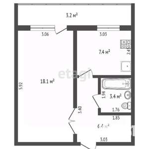1-к квартира, вторичка, 35м2, 4/5 этаж