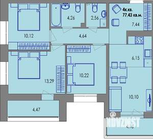 4-к квартира, вторичка, 75м2, 2/4 этаж