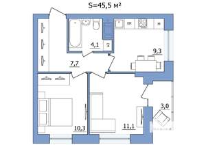 2-к квартира, строящийся дом, 46м2, 2/19 этаж