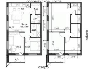 3-к квартира, строящийся дом, 62м2, 21/21 этаж