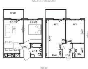 2-к квартира, строящийся дом, 44м2, 2/9 этаж