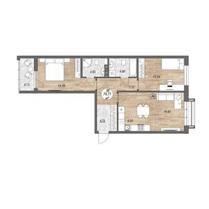3-к квартира, вторичка, 75м2, 6/9 этаж