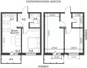 2-к квартира, строящийся дом, 42м2, 17/25 этаж
