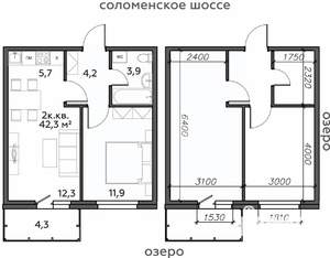 2-к квартира, строящийся дом, 42м2, 15/25 этаж
