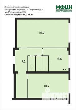 2-к квартира, вторичка, 44м2, 1/5 этаж