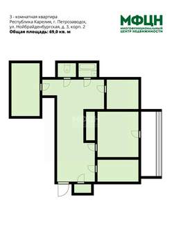 3-к квартира, вторичка, 69м2, 5/5 этаж