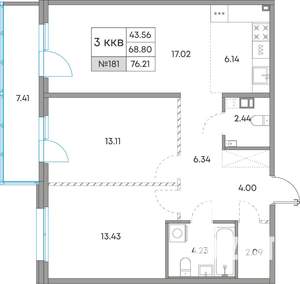 3-к квартира, вторичка, 76м2, 3/7 этаж