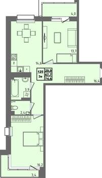 2-к квартира, вторичка, 75м2, 2/4 этаж