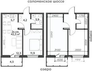 2-к квартира, строящийся дом, 42м2, 10/25 этаж