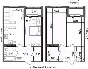 2-к квартира, строящийся дом, 45м2, 7/17 этаж