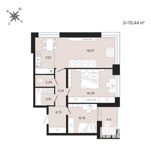 3-к квартира, вторичка, 70м2, 16/25 этаж