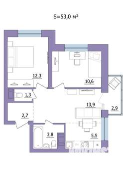 3-к квартира, строящийся дом, 53м2, 3/23 этаж