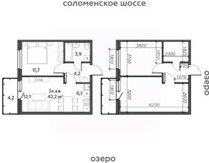 2-к квартира, строящийся дом, 42м2, 19/25 этаж