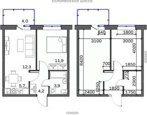 2-к квартира, строящийся дом, 42м2, 20/25 этаж