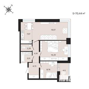 3-к квартира, вторичка, 70м2, 3/25 этаж