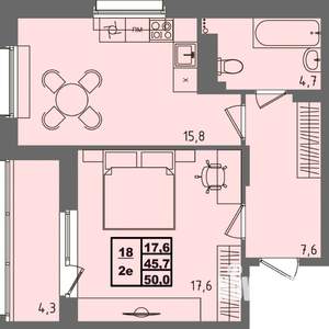 1-к квартира, вторичка, 50м2, 3/4 этаж