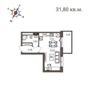 1-к квартира, строящийся дом, 32м2, 1/4 этаж
