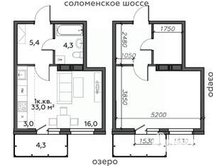 1-к квартира, строящийся дом, 33м2, 9/25 этаж
