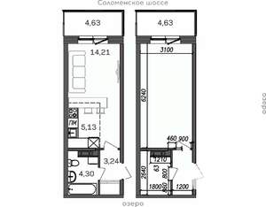 1-к квартира, строящийся дом, 32м2, 2/9 этаж