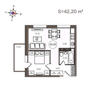 2-к квартира, строящийся дом, 42м2, 5/9 этаж