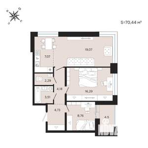 3-к квартира, вторичка, 70м2, 11/25 этаж