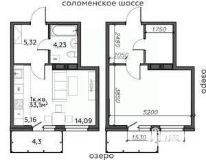 1-к квартира, строящийся дом, 33м2, 10/21 этаж