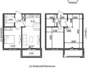 2-к квартира, строящийся дом, 41м2, 13/17 этаж