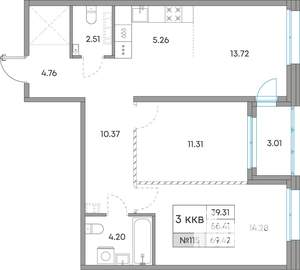 3-к квартира, вторичка, 69м2, 2/7 этаж