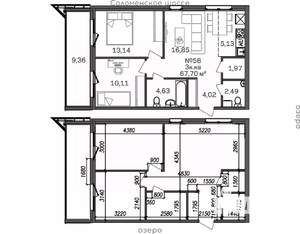 2-к квартира, строящийся дом, 68м2, 9/9 этаж