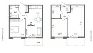 2-к квартира, строящийся дом, 43м2, 11/14 этаж