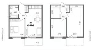 2-к квартира, строящийся дом, 43м2, 8/14 этаж