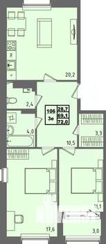 2-к квартира, вторичка, 72м2, 3/4 этаж