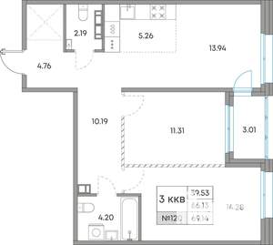 3-к квартира, вторичка, 69м2, 7/7 этаж